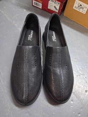 Vaneli Black Perforated Leather Slip-On Loafers